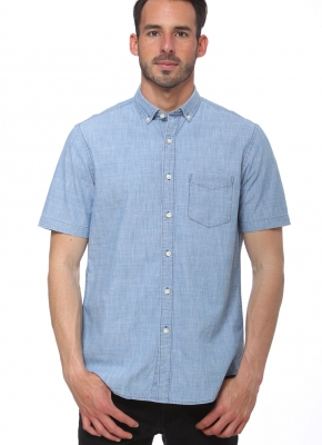 Elevani Men's Short Sleeve Regular Fit Denim Casual Shirt